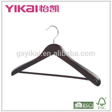 Coat wooden clothes hanger with wide shoulders and round bar in antique color